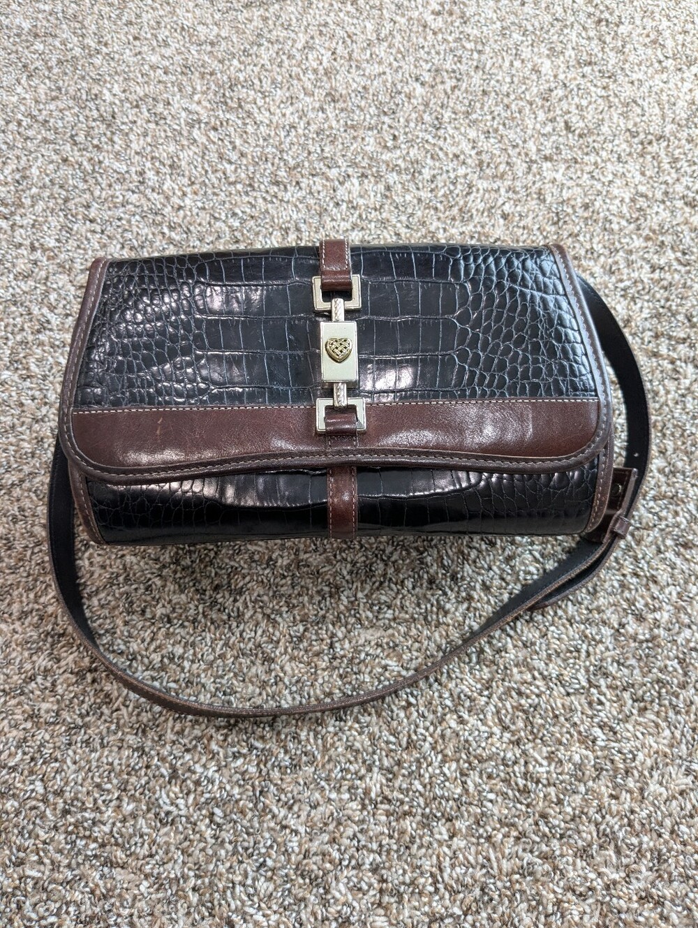 Vintage Brighton Leather Croc Shoulder Purse Brown